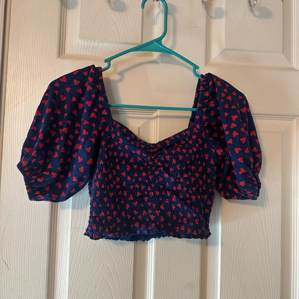 Only Navy and Red Heart Print Blouse